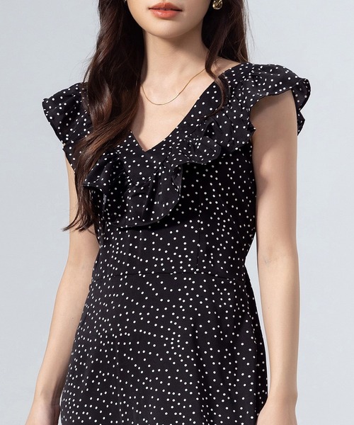 DAY CLOSET(デイ クローゼット)の「レディース 前後2WAY小粒柄ワンショルロングワンピース(ワンピース・レディース・ブラック系その他/ドット・M/L/XL/S)」の12枚目の写真