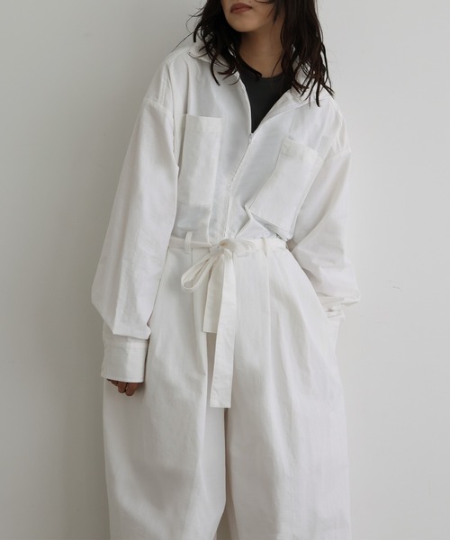 セール】合繊ツイル スタンドカラージャンプスーツ（つなぎ