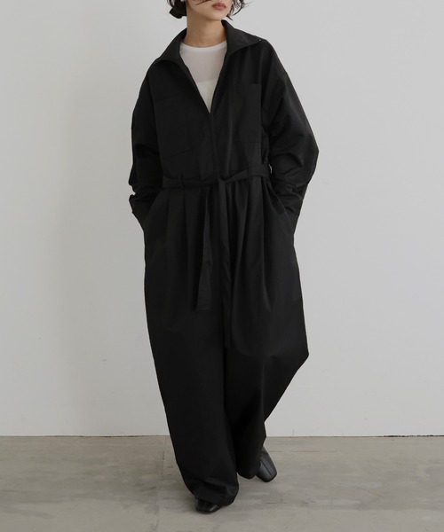 セール】合繊ツイル スタンドカラージャンプスーツ（つなぎ