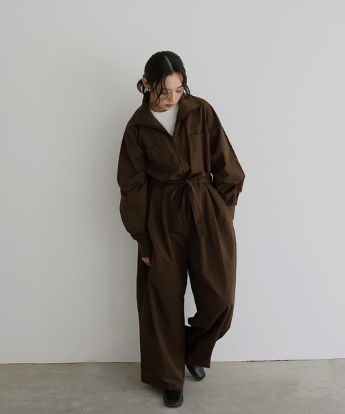 セール】合繊ツイル スタンドカラージャンプスーツ（つなぎ