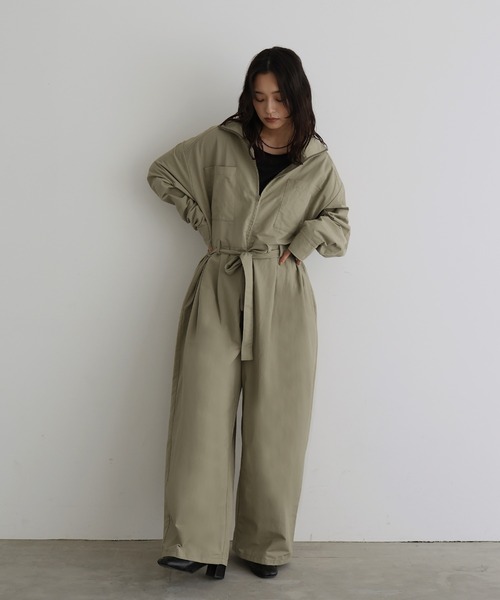セール】合繊ツイル スタンドカラージャンプスーツ（つなぎ