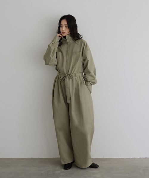 セール】合繊ツイル スタンドカラージャンプスーツ（つなぎ