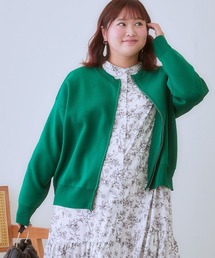 ＜大きいサイズ＞スポンジニットジップアップカーディガン