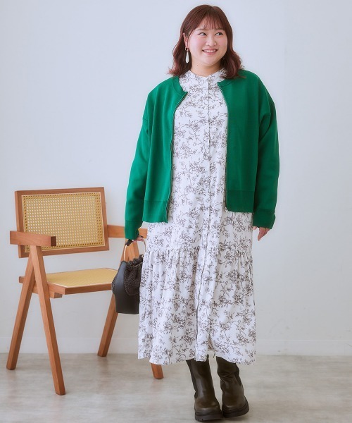 SMILE LAND（スマイルランド）の「＜大きいサイズ＞スポンジニットジップアップカーディガン（カーディガン/ボレロ・レディース・グリーン/ブラック・3L/5L/4L/LL/L）」の3枚目の写真