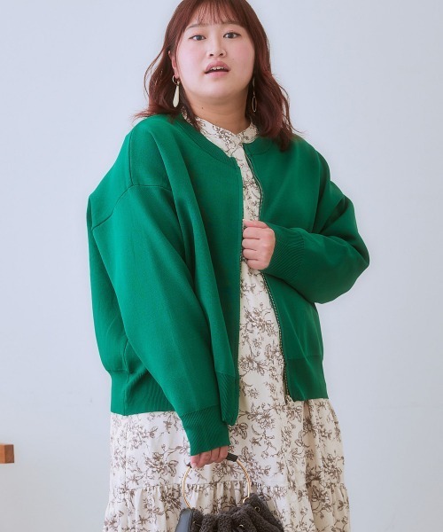 SMILE LAND（スマイルランド）の「＜大きいサイズ＞スポンジニットジップアップカーディガン（カーディガン/ボレロ・レディース・グリーン/ブラック・3L/5L/4L/LL/L）」の5枚目の写真