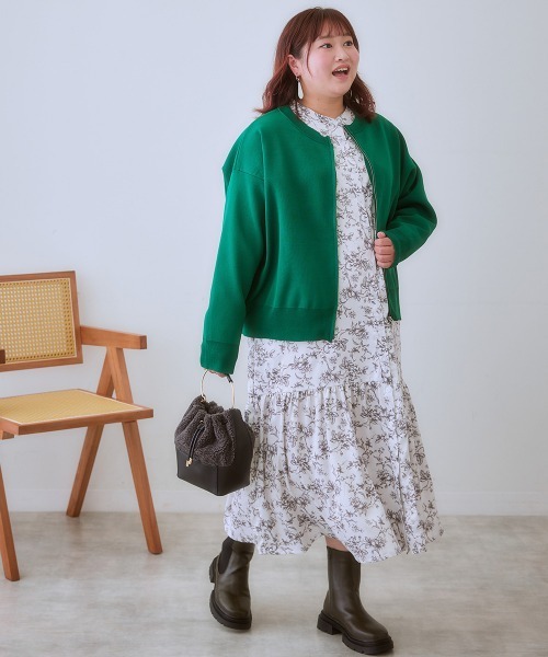 SMILE LAND（スマイルランド）の「＜大きいサイズ＞スポンジニットジップアップカーディガン（カーディガン/ボレロ・レディース・グリーン/ブラック・3L/5L/4L/LL/L）」の6枚目の写真