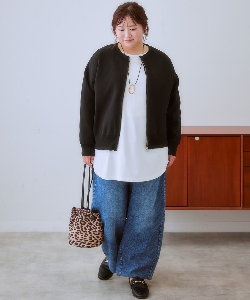 SMILE LAND（スマイルランド）の「＜大きいサイズ＞スポンジニットジップアップカーディガン（カーディガン/ボレロ・レディース・グリーン/ブラック・3L/5L/4L/LL/L）」の7枚目の写真