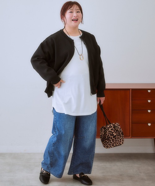 SMILE LAND（スマイルランド）の「＜大きいサイズ＞スポンジニットジップアップカーディガン（カーディガン/ボレロ・レディース・グリーン/ブラック・3L/5L/4L/LL/L）」の8枚目の写真