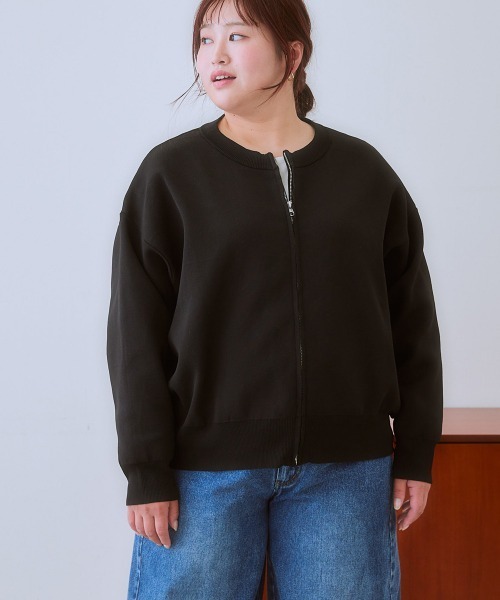SMILE LAND（スマイルランド）の「＜大きいサイズ＞スポンジニットジップアップカーディガン（カーディガン/ボレロ・レディース・グリーン/ブラック・3L/5L/4L/LL/L）」の9枚目の写真