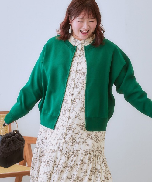 SMILE LAND（スマイルランド）の「＜大きいサイズ＞スポンジニットジップアップカーディガン（カーディガン/ボレロ・レディース・グリーン/ブラック・3L/5L/4L/LL/L）」の17枚目の写真