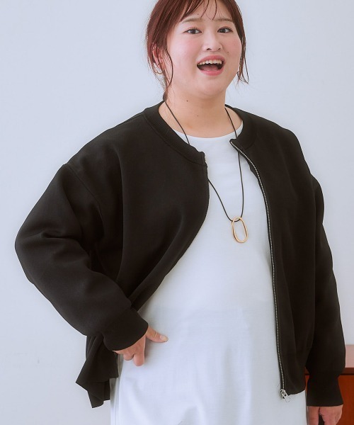 SMILE LAND（スマイルランド）の「＜大きいサイズ＞スポンジニットジップアップカーディガン（カーディガン/ボレロ・レディース・グリーン/ブラック・3L/5L/4L/LL/L）」の16枚目の写真