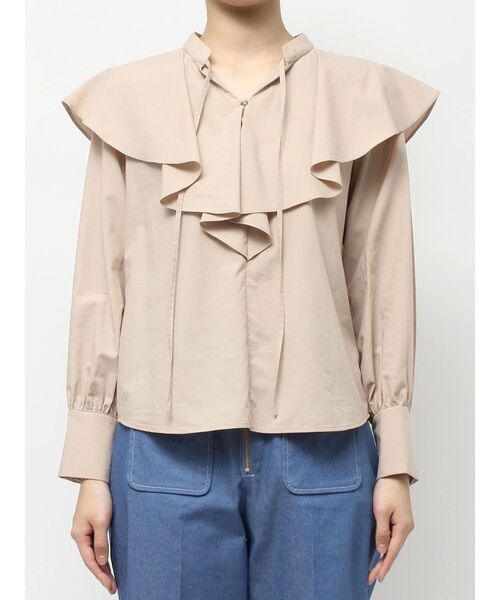 TONAL(トーナル)の「ラッフルフリルブラウス(シャツ/ブラウス・レディース・オフホワイト/ブラック/ベージュ・MEDIUM)」の5枚目の写真