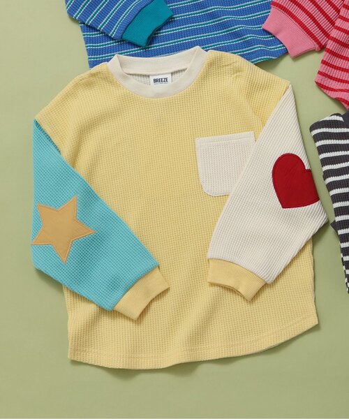 BREEZE(ブリーズ)の「【リンク/ジュニア対応】いろいろパッチワッフルロンT(Tシャツ/カットソー・キッズ・ブルー/オフホワイト/ブラック/レインボー/ピンク・110/100/90/80/140/130/120)」の5枚目の写真