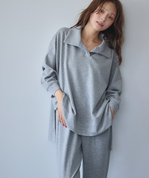 ドライスウェット セットアップ 襟付き スキッパー カットソー クロップドパンツ 2点セット 上下セット