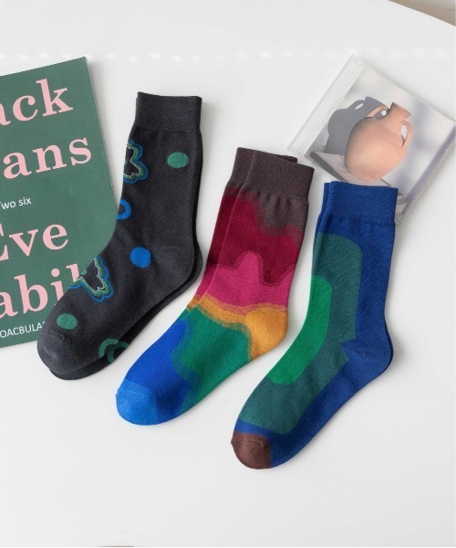 Burner（バーナー）の「【OKUOKU　0909】カラフル　ドット　抽象柄ソックス oku-socks-738984993663-3（ソックス/靴下・レディース・ブルー系その他/ワイン系/ブラック系その他・FREE）」の6枚目の写真