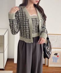 TREOVER（トレオーバー）の「【お洒落なツイードをカジュアルに】インナー＆カーディガン ツイードニット2点セット（アンサンブル）」