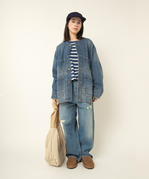 RNA-N（アールエヌエーエヌ）の「J2149 ノーカラービッグカバーオール（カバーオール・レディース・インディゴブルー/ブラック/オリーブ・FREE）」の19枚目の写真