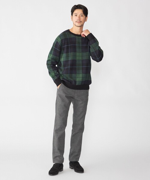 SHIPS（シップス）の「SHIPS: コットン カシミヤ クルーネック SHIPSタータン ニット（ニット/セーター・メンズ・ダークブルー・LARGE/X-LARGE/SMALL/MEDIUM）」の3枚目の写真