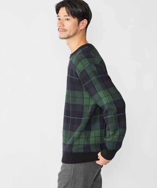 SHIPS（シップス）の「SHIPS: コットン カシミヤ クルーネック SHIPSタータン ニット（ニット/セーター・メンズ・ダークブルー・LARGE/X-LARGE/SMALL/MEDIUM）」の8枚目の写真