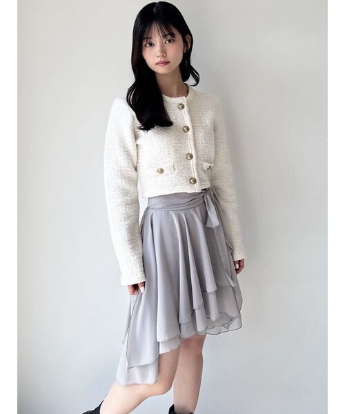 RESEXXY(リゼクシー)の「ノーカラーニットショートジャケット【セットアップ着用可能】(ノーカラージャケット・レディース・グレー/ブラック/ホワイト・FREE)」の5枚目の写真