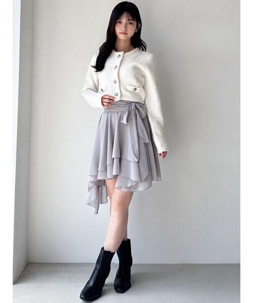 RESEXXY(リゼクシー)の「ノーカラーニットショートジャケット【セットアップ着用可能】(ノーカラージャケット・レディース・グレー/ブラック/ホワイト・FREE)」の6枚目の写真