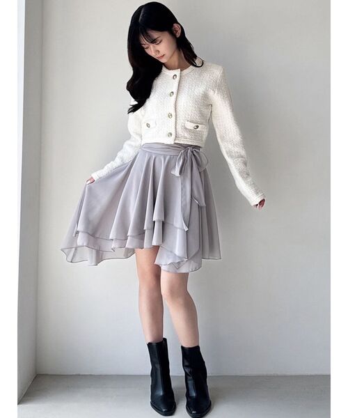 RESEXXY(リゼクシー)の「ノーカラーニットショートジャケット【セットアップ着用可能】(ノーカラージャケット・レディース・グレー/ブラック/ホワイト・FREE)」の7枚目の写真