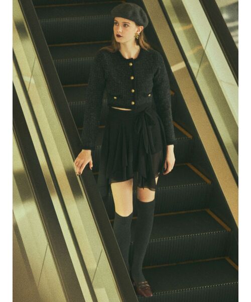 RESEXXY(リゼクシー)の「ノーカラーニットショートジャケット【セットアップ着用可能】(ノーカラージャケット・レディース・グレー/ブラック/ホワイト・FREE)」の8枚目の写真