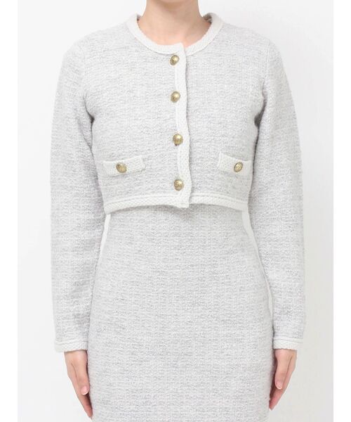 RESEXXY(リゼクシー)の「ノーカラーニットショートジャケット【セットアップ着用可能】(ノーカラージャケット・レディース・グレー/ブラック/ホワイト・FREE)」の9枚目の写真