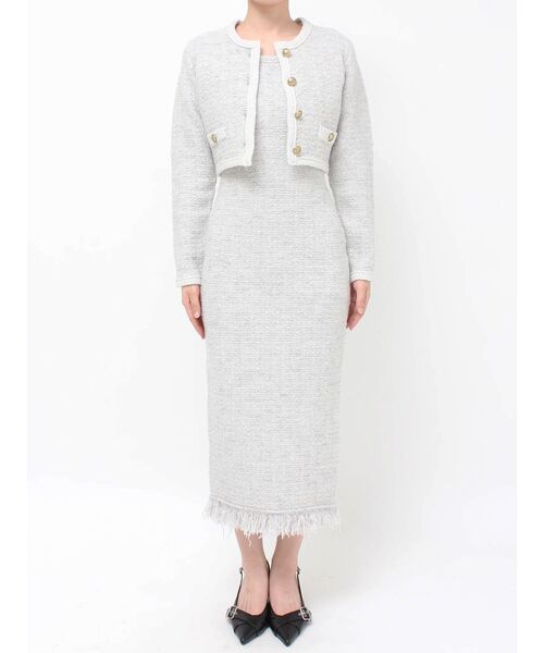 RESEXXY(リゼクシー)の「ノーカラーニットショートジャケット【セットアップ着用可能】(ノーカラージャケット・レディース・グレー/ブラック/ホワイト・FREE)」の18枚目の写真