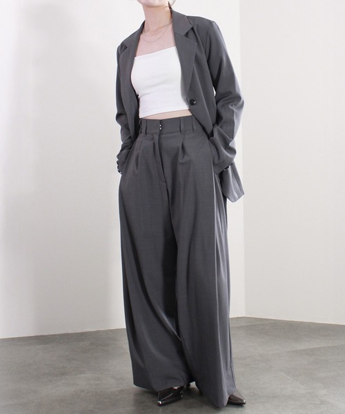 Reurie'(レウリィ)の「【セットアップ着用可能】ベルテッドテーラードジャケット / きれいめ カジュアル モード ベルト付き オフィスカジュアル グレー アイボリー ベージュ ブラック(テーラードジャケット・レディース・ブラック/グレー/アイボリー・FREE)」の9枚目の写真