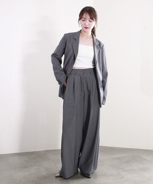 Reurie'(レウリィ)の「【セットアップ着用可能】ベルテッドテーラードジャケット / きれいめ カジュアル モード ベルト付き オフィスカジュアル グレー アイボリー ベージュ ブラック(テーラードジャケット・レディース・ブラック/グレー/アイボリー・FREE)」の10枚目の写真