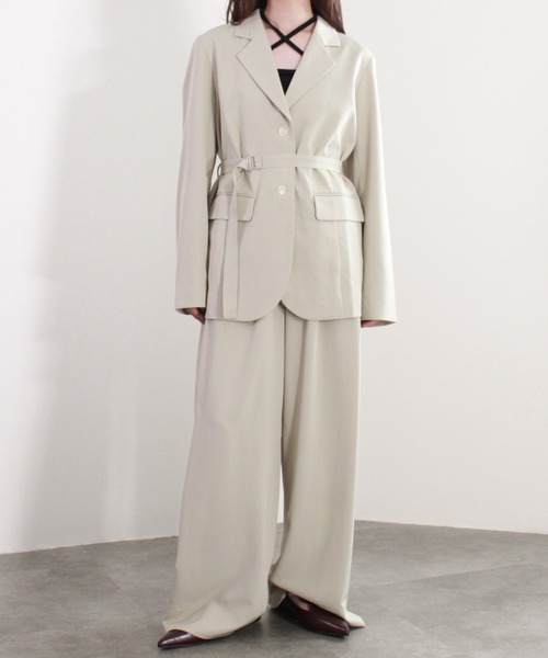 Reurie'(レウリィ)の「【セットアップ着用可能】ベルテッドテーラードジャケット / きれいめ カジュアル モード ベルト付き オフィスカジュアル グレー アイボリー ベージュ ブラック(テーラードジャケット・レディース・ブラック/グレー/アイボリー・FREE)」の14枚目の写真