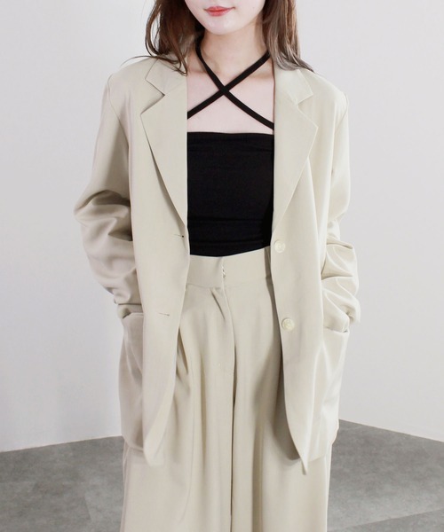 Reurie'(レウリィ)の「【セットアップ着用可能】ベルテッドテーラードジャケット / きれいめ カジュアル モード ベルト付き オフィスカジュアル グレー アイボリー ベージュ ブラック(テーラードジャケット・レディース・ブラック/グレー/アイボリー・FREE)」の16枚目の写真