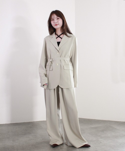 セール】【セットアップ着用可能】ベルテッドテーラードジャケット