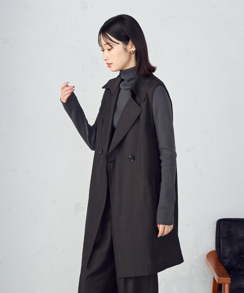 COMME CA ISM（コムサイズム）の「【セットアップ対応】ポリエステルツイル　ロングジレ（ベスト・レディース・カーキ/ブラック・FREE）」の6枚目の写真
