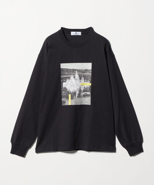 黒のグラフィックプリント長袖カットソー セール】＜Phospho Graphica＞グラフィック ロングスリーブ Tシャツ（T