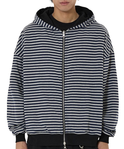 OY(オーワイ)の「『OY/オーワイ』REVERSIBLE STRIPE HOODIE ZIP UP/リバーシブルボーダージップアップパーカー(パーカー・レディース・ブラック・L/M)」の4枚目の写真