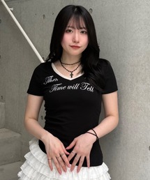 Lae（レイ）の「レースレタリングTシャツ（Tシャツ/カットソー）」