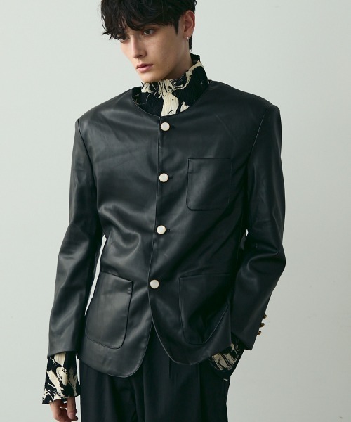 セール】No Collar Leather Jacket / ノーカラーレザージャケット