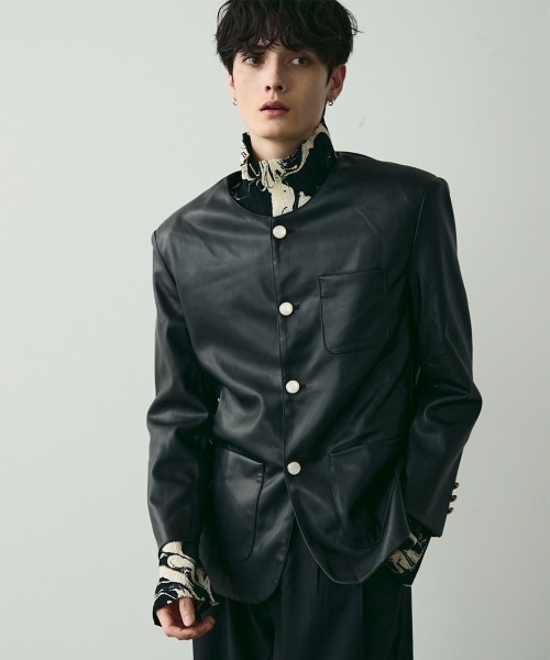 Shoowtime(ショウタイム)の「No Collar Leather Jacket / ノーカラーレザージャケット(ノーカラージャケット・メンズ・ブラック・MEDIUM/LARGE/X-LARGE)」の2枚目の写真