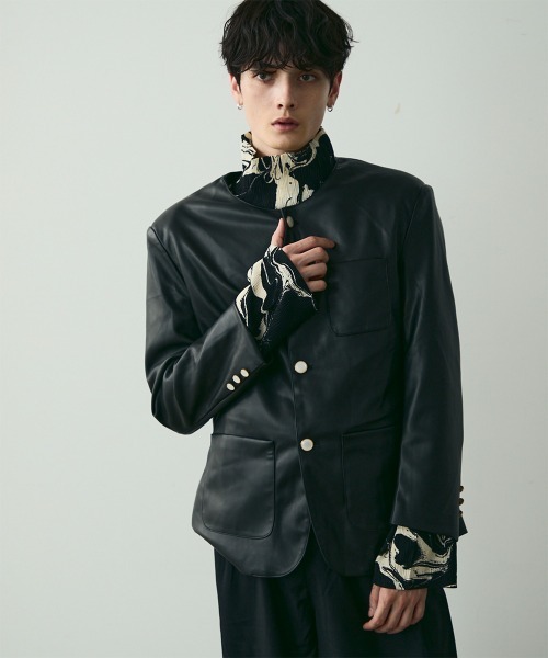 Shoowtime(ショウタイム)の「No Collar Leather Jacket / ノーカラーレザージャケット(ノーカラージャケット・メンズ・ブラック・MEDIUM/LARGE/X-LARGE)」の4枚目の写真