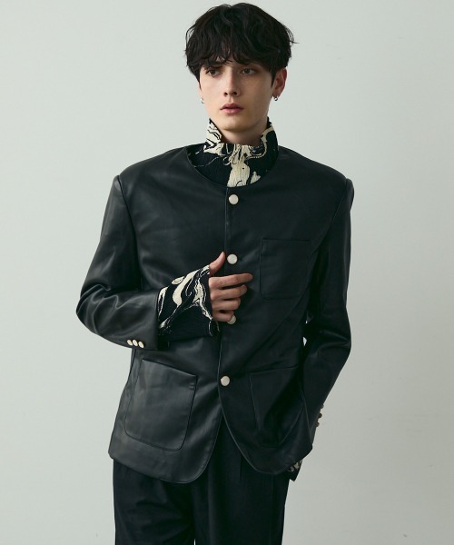 Shoowtime(ショウタイム)の「No Collar Leather Jacket / ノーカラーレザージャケット(ノーカラージャケット・メンズ・ブラック・MEDIUM/LARGE/X-LARGE)」の5枚目の写真