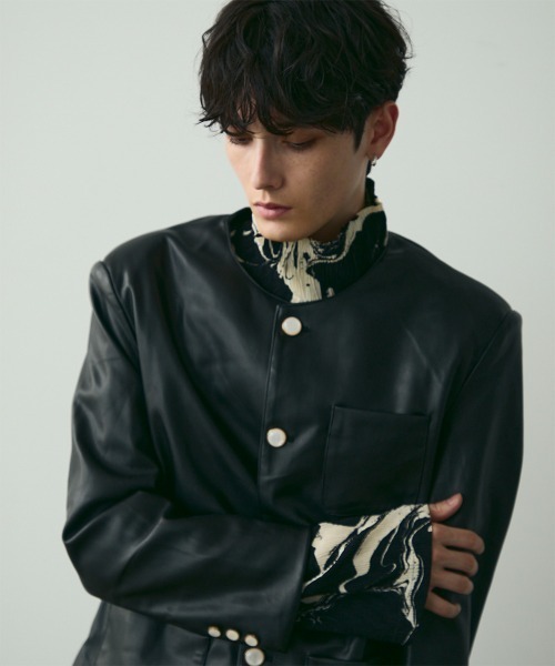 Shoowtime(ショウタイム)の「No Collar Leather Jacket / ノーカラーレザージャケット(ノーカラージャケット・メンズ・ブラック・MEDIUM/LARGE/X-LARGE)」の10枚目の写真