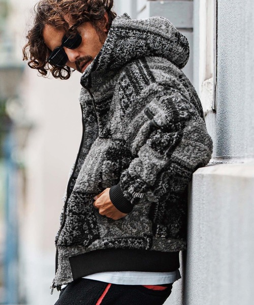 felkod(フィルコッド)の「mj11045-Bandana Pattern Boa Hooded Blouson フーデッドブルゾン(F25F010)(ブルゾン・メンズ・ホワイト/ブラック×グレー・S/M/L)」の5枚目の写真