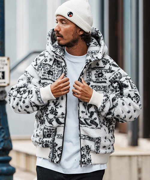 mj11045-Bandana Pattern Boa Hooded Blouson フーデッドブルゾン