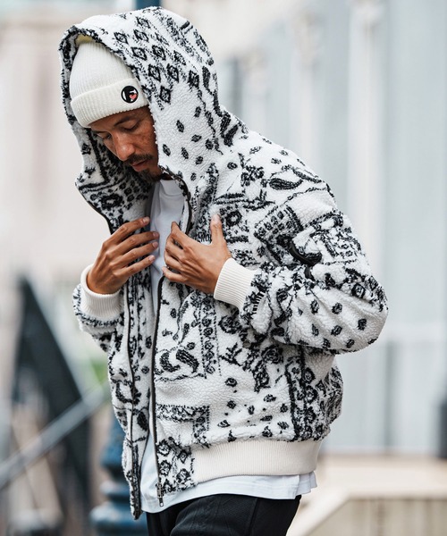 mj11045-Bandana Pattern Boa Hooded Blouson フーデッドブルゾン