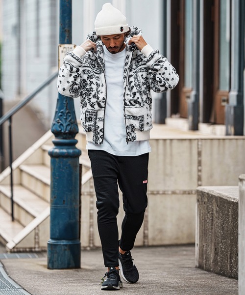 mj11045-Bandana Pattern Boa Hooded Blouson フーデッドブルゾン