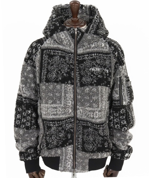mj11045-Bandana Pattern Boa Hooded Blouson フーデッドブルゾン