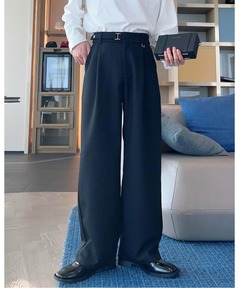 3-Tuck wide linen touch straight slacks / 3タックワイドリネン