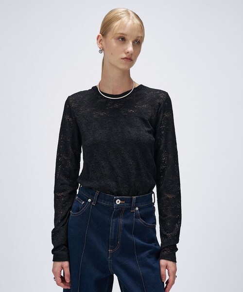 cloenc(クロエンス)の「【マシンウォッシュ】フラワーレースプルオーバー(Tシャツ/カットソー・レディース・オフホワイト/ブラック・02)」の1枚目の写真
